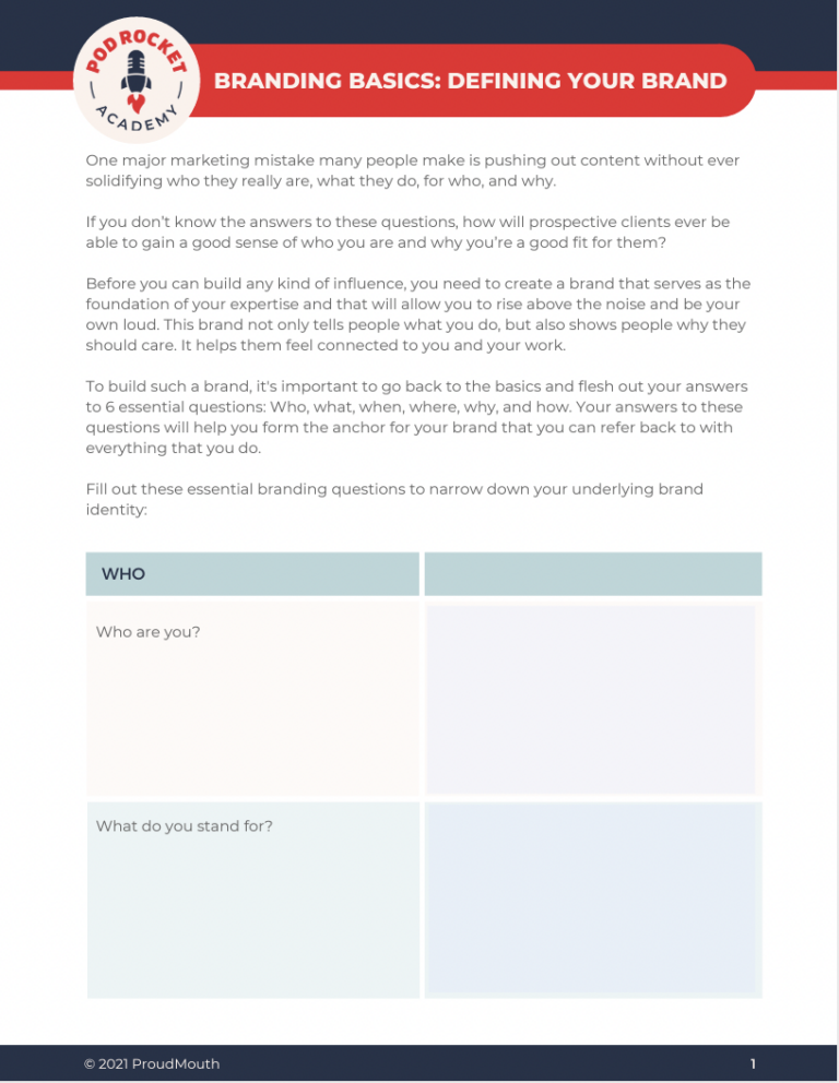 a screenshot of the Branding Basics Worksheet, page one